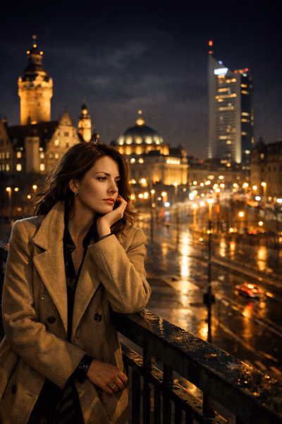 Nachdenkliche Frau in Leipzig.